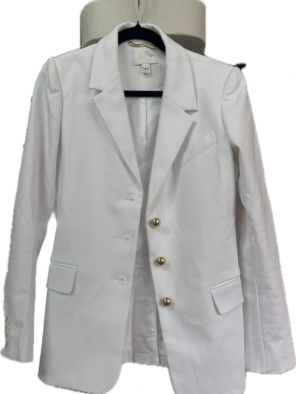 Lilly Pulitzer White Tailored Blazer with Gold Buttons, resort white size 6
